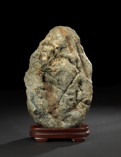 Appraisal: Chinese Scholar's Gazing Stone-on-Stand composed of a green and ochre