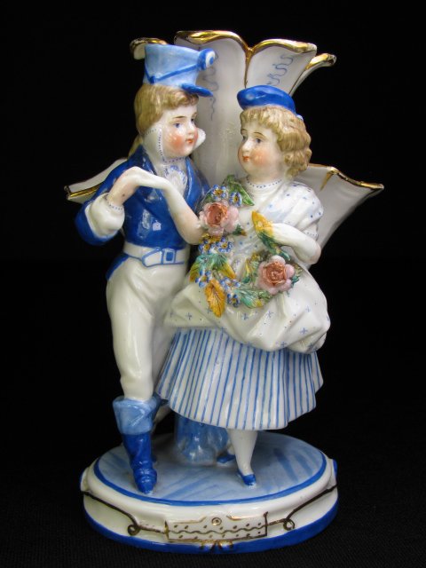 Appraisal: Miniature KPM hand painted vase with couple figurine and triple