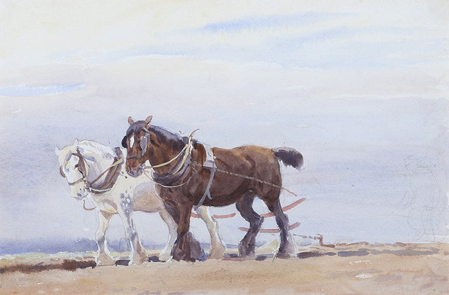 Appraisal: GEORGE SOPER - Plough horses watercolour with traces of pencil