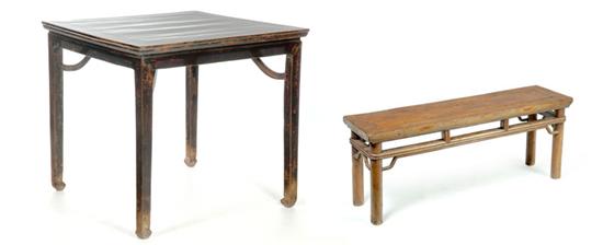 Appraisal: TABLE AND BENCH China th century elm Low bench with