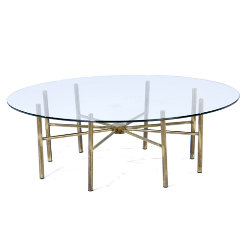 Appraisal: ITALIAN Coffee table with brass radial base and plate glass