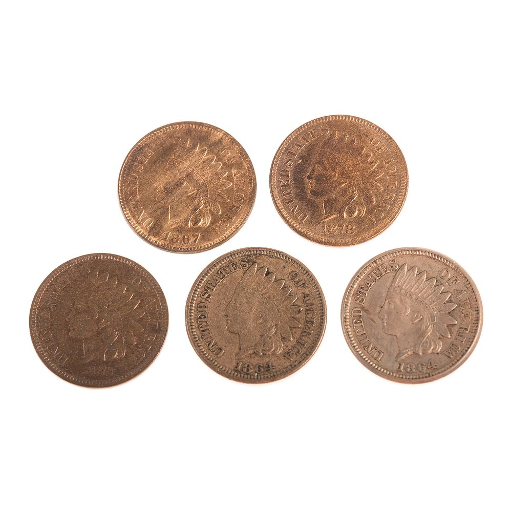 Appraisal: Five Nice Early Better Indian Cents CN XF CN VF