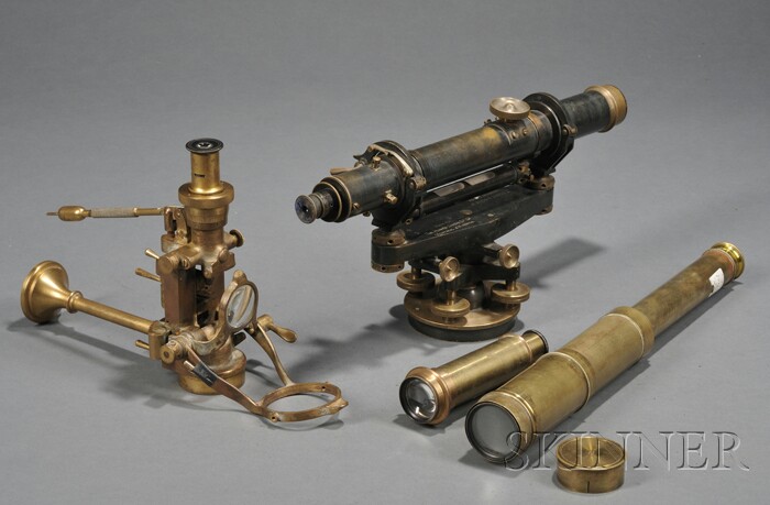 Appraisal: Two Brass Telescopes and a Wye Level the first a