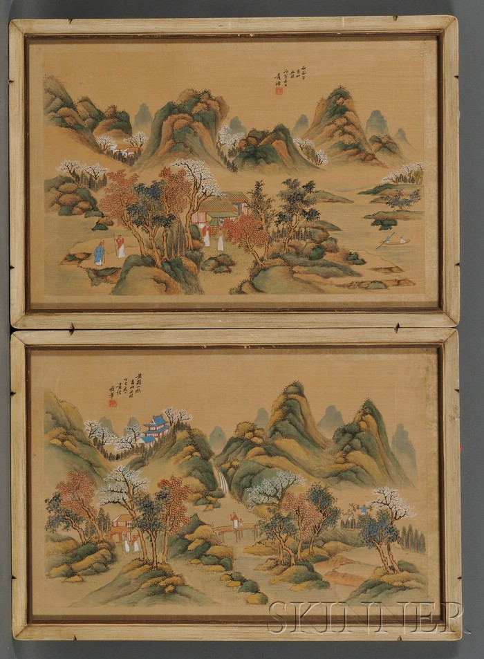 Appraisal: Pair of Paintings China ink and colors on silk depiction