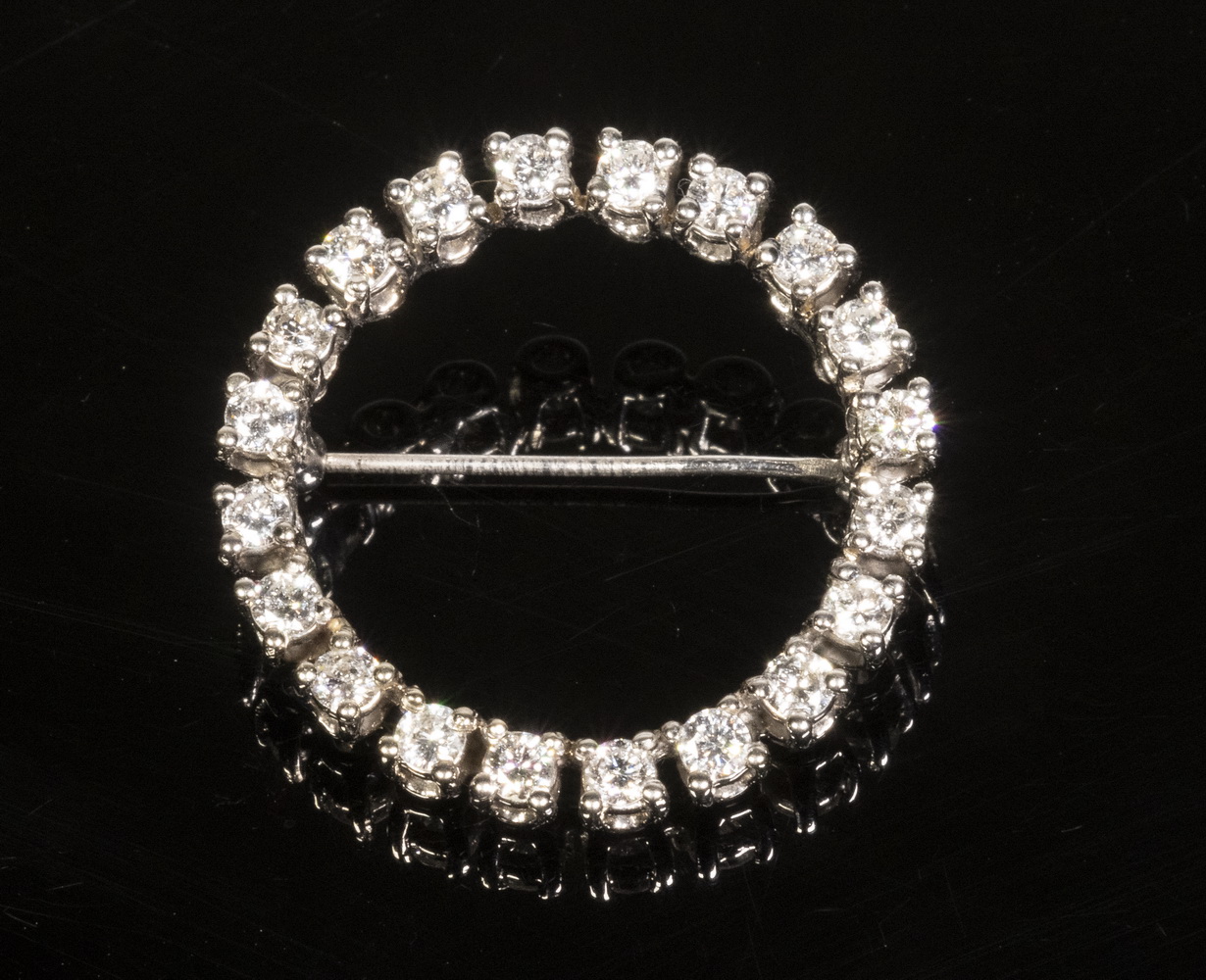 Appraisal: DIAMOND CIRCLE BROOCH Handmade vintage k white gold Diamond circle