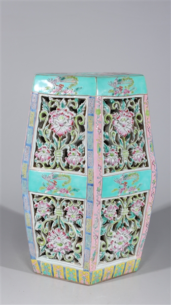 Appraisal: Chinese famille rose enameled porcelain garden seat with intricately molded