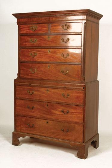 Appraisal: A GEORGE III MAHOGANY CHEST ON CHEST with a moulded