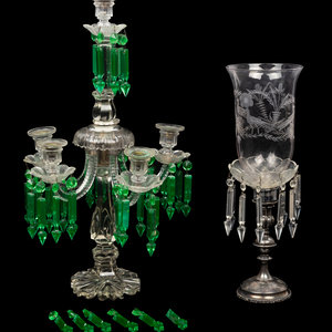 Appraisal: An Irish Cut and Colored Glass Six-Light Candelabrum and an