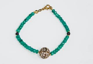 Appraisal: Designer Emerald and Onyx Bead Bracelet L - in