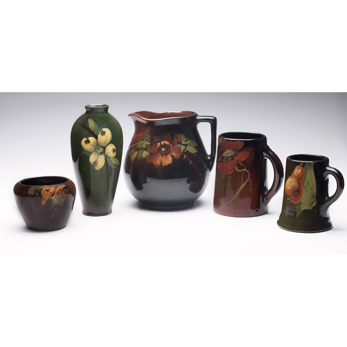 Appraisal: Loy-Nel vessels five all in brown glazes with nicely painted