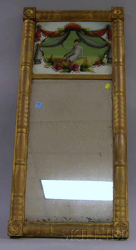 Appraisal: Giltwood Split-baluster Mirror with Reverse-painted Glass Tablet Depicting a Child