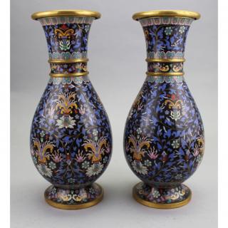 Appraisal: Chinese Cloisonne Vases Chinese Cloisonne Vases Height in