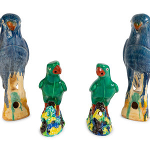 Appraisal: Two Pairs of Chinese Sancai Glazed Pottery Figures of Parrots