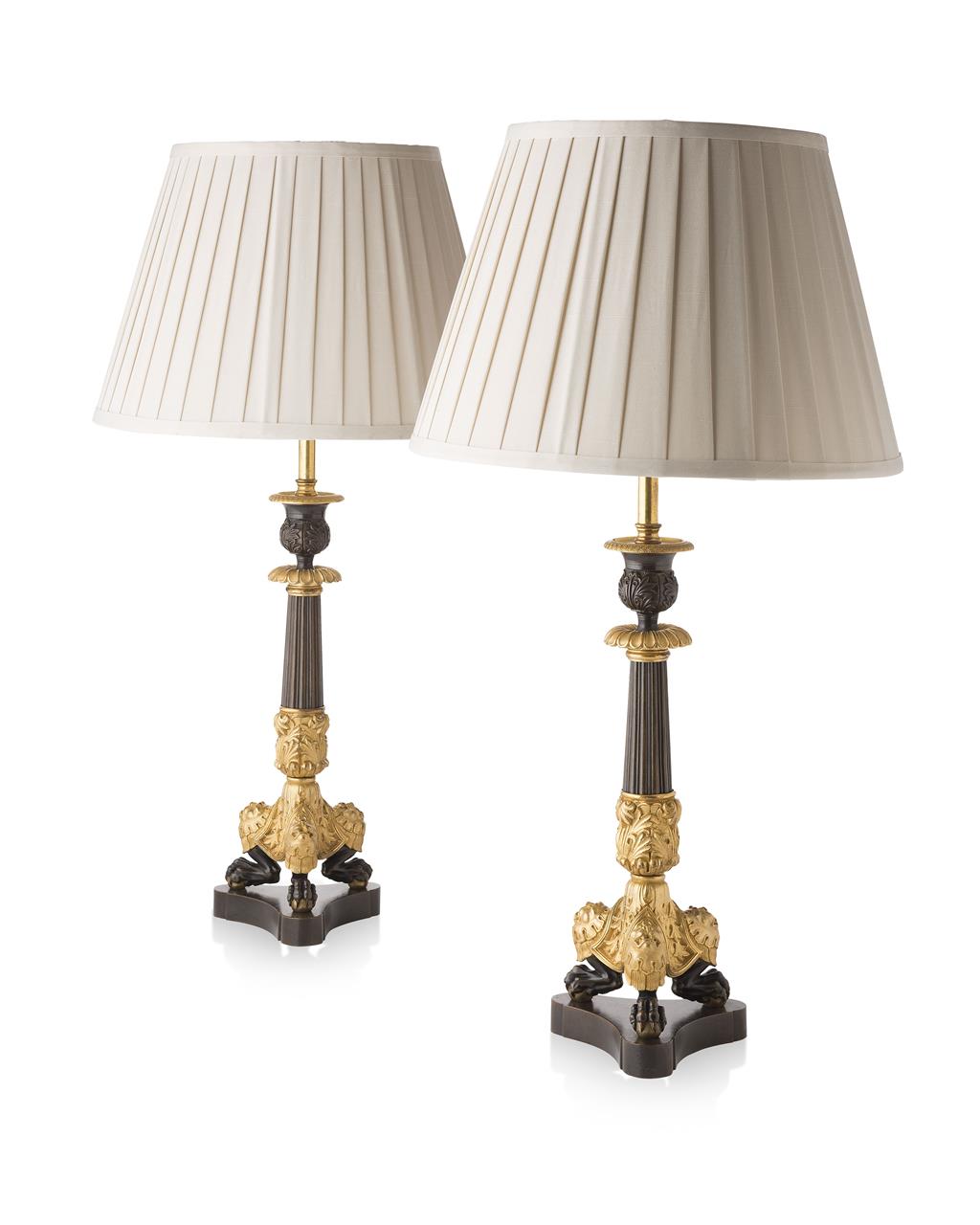 Appraisal: PAIR OF REGENCY PATINATED AND GILT BRONZE LAMPS EARLY TH