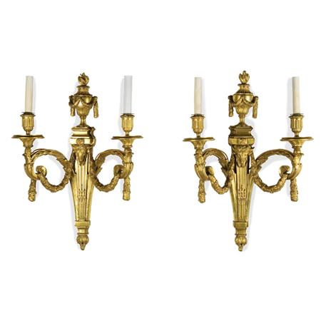 Appraisal: Pair of Louis XVI Gilt-Bronze Two-Light Sconces Estimate -