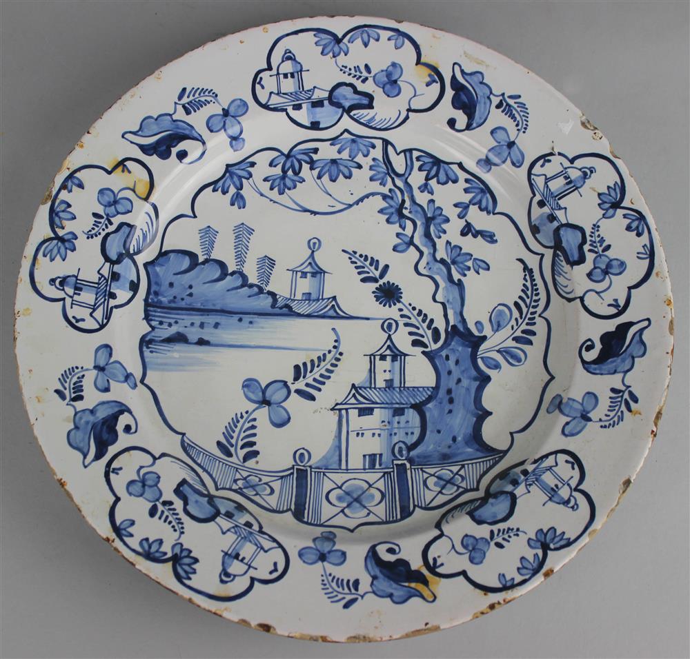 Appraisal: DUTCH DELFT BLUE AND WHITE CHARGER perhaps late th Century