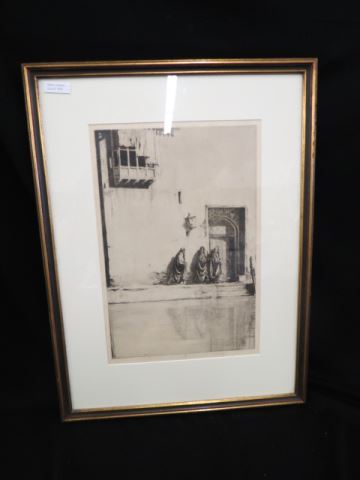 Appraisal: Charles W Cain etching middle eastern city scene of pencil