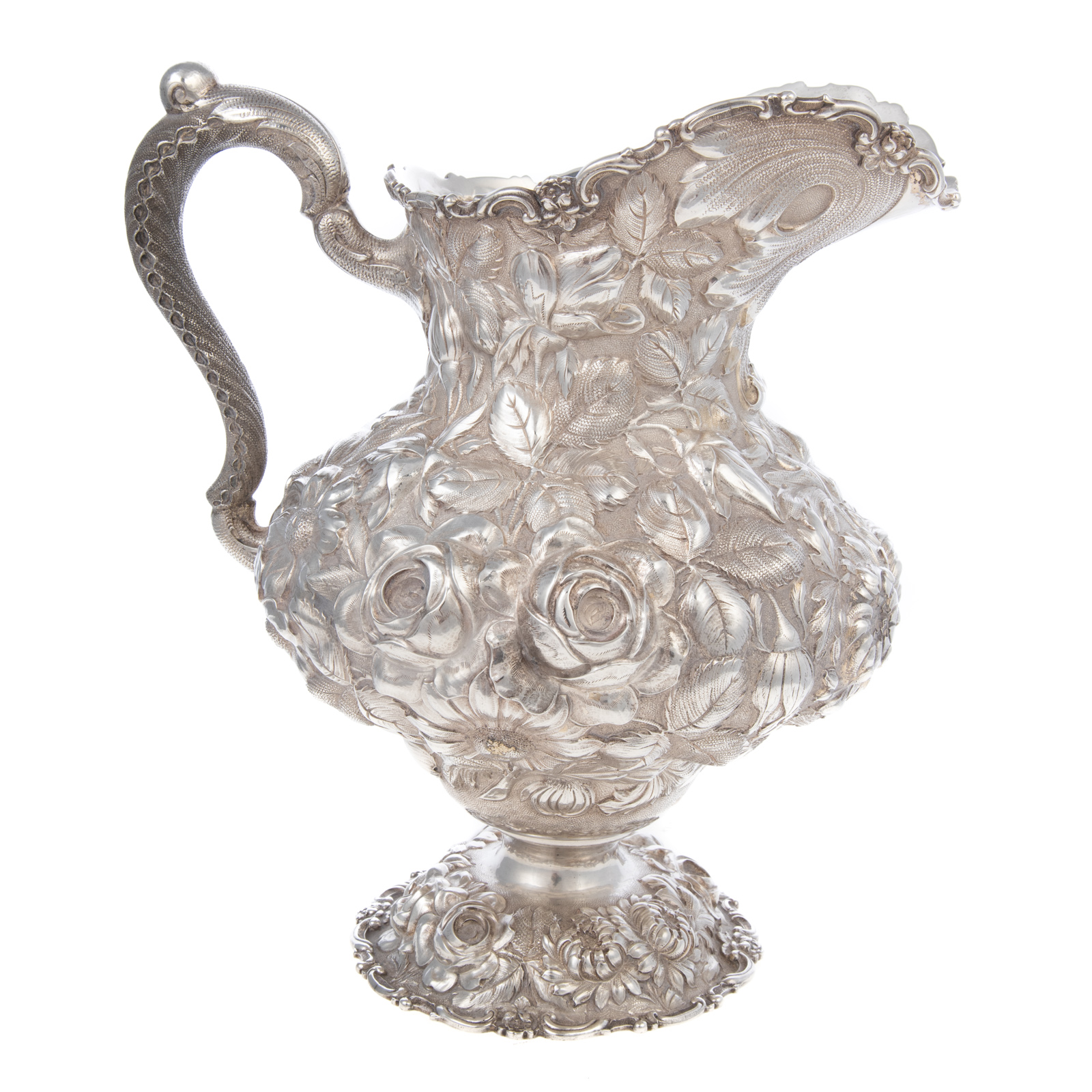 Appraisal: STIEFF STERLING REPOUSSE WATER PITCHER date mark model baluster-form the