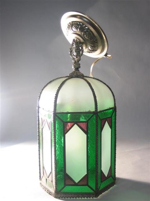 Appraisal: STAINED RED AND GREEN GLASS CHANDELIER h w in Provenance