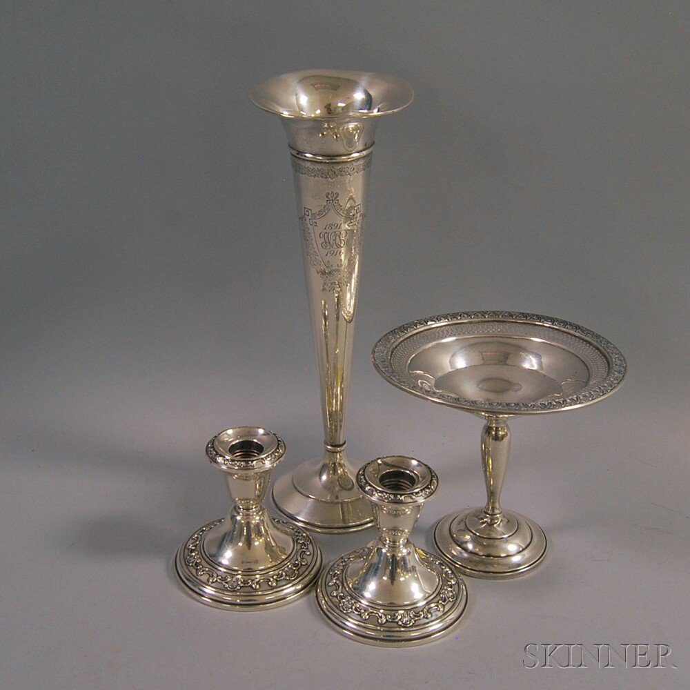 Appraisal: Four Pieces of Weighted Sterling Silver Tableware a pair of