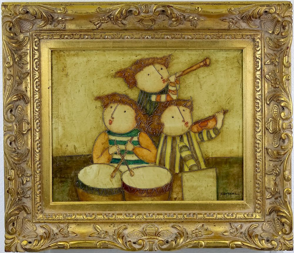 Appraisal: Joyce Roybal Whimsical Puffy Band Oil Art Painting Joyce Roybal