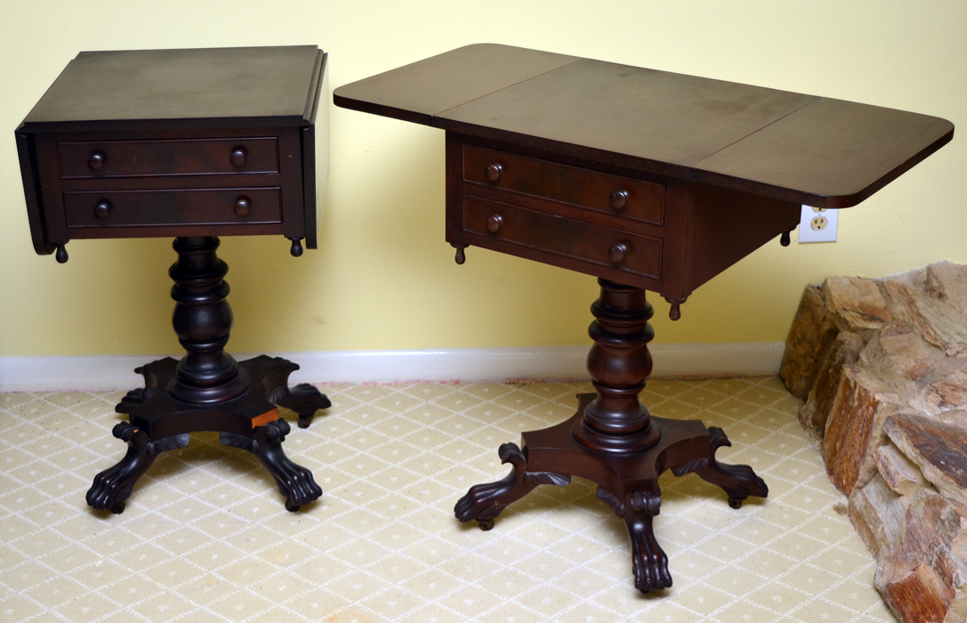 Appraisal: PAIR OF MATCHING FEDERAL DRAWER DROP LEAF WORK TABLES Two