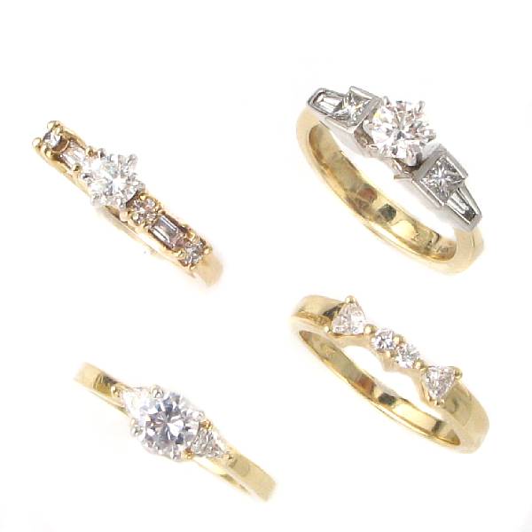 Appraisal: A collection of diamond and karat two-tone gold rings eight