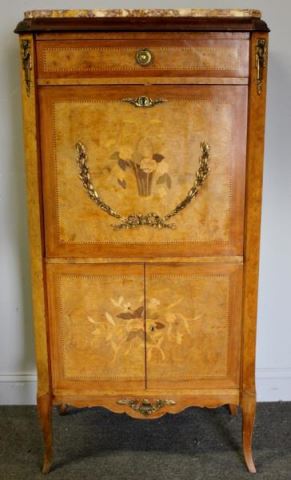 Appraisal: Inlaid Bronze Mounted Marbletop SecretarieAbatant Includes advertisement from auction that