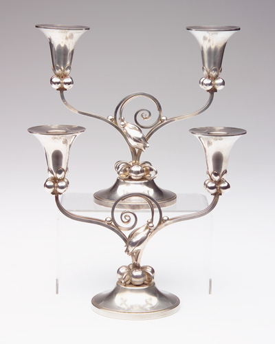 Appraisal: WALTER MEYER Pair of sterling two-arm candelabrum with bud and