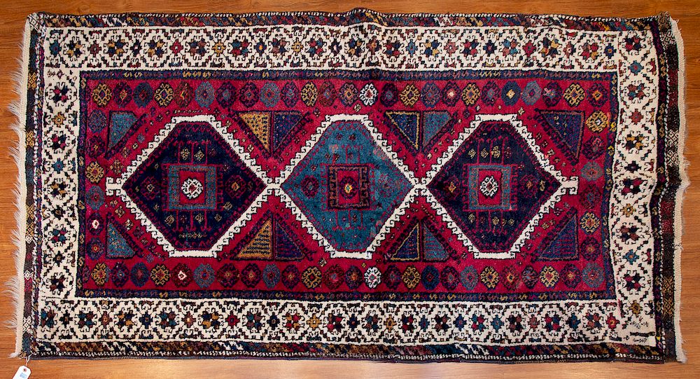 Appraisal: Turkish Konya Rug x hand knotted wool foundation Condition Patches