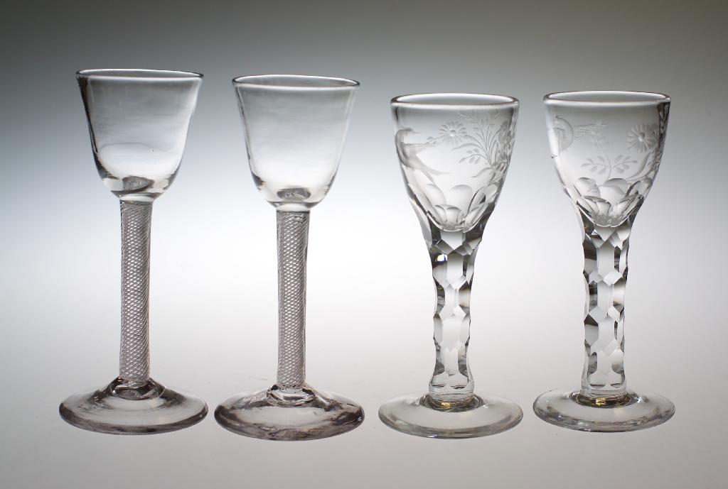 Appraisal: PAIR OF WINE GLASSES c each with round funnel bowl