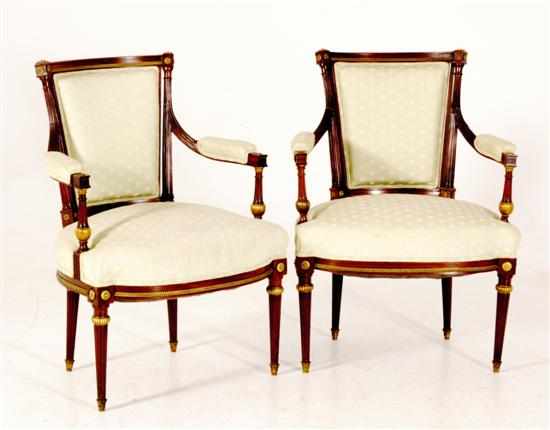 Appraisal: Pair Regency style carved mahogany armchairs late th century curved