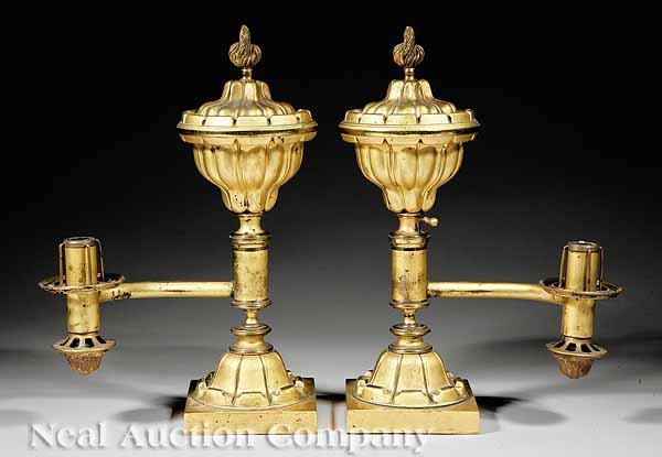 Appraisal: A Pair of American or English Gilt Brass Argand Lamps