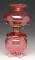 Appraisal: RARE CRANBERRY MINI LAMP S - Cranberry glass with diamond