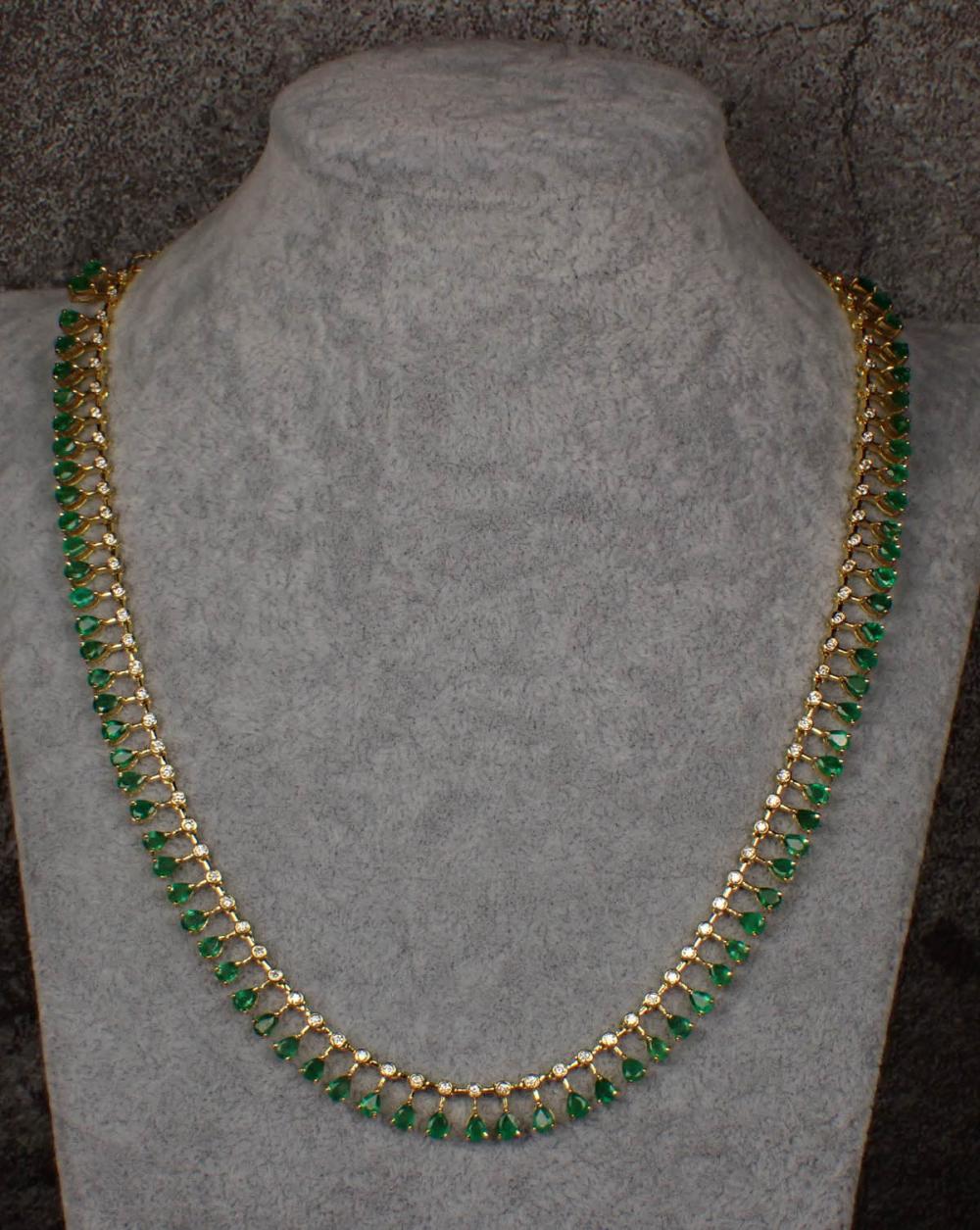 Appraisal: EMERALD DIAMOND AND FOURTEEN KARAT GOLD NECKLACE The yellow gold