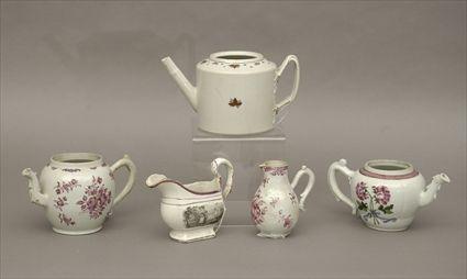 Appraisal: Three Porcelain Teapots together with a Creamer and Gravy Boat