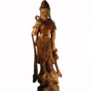 Appraisal: Yuan Ming Dynasty Standing Bodhisattva Tall polychromed wood figure of