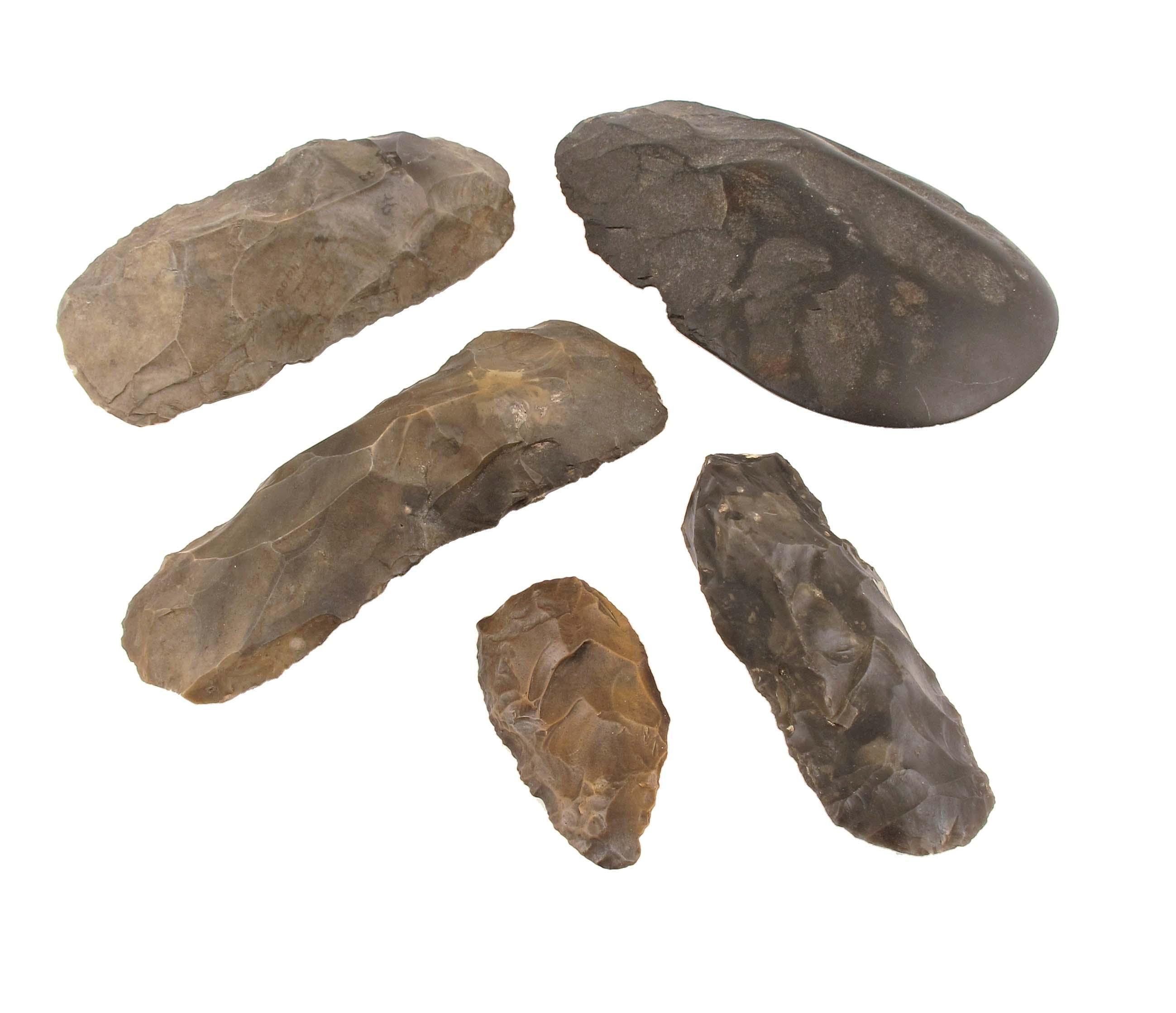 Appraisal: Five Neolithic flint tools one with an inscription Found at