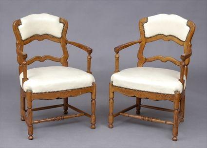 Appraisal: PAIR OF LOUIS XVI LEATHER UPHOLSTERED FAUTEUILS x x in