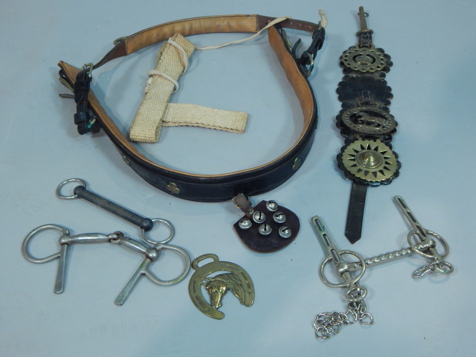 Appraisal: Various horse related items to include a leather and brass