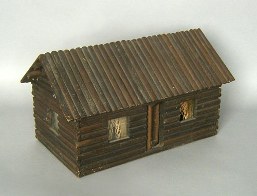 Appraisal: Miniature folk art log cabin ca h w