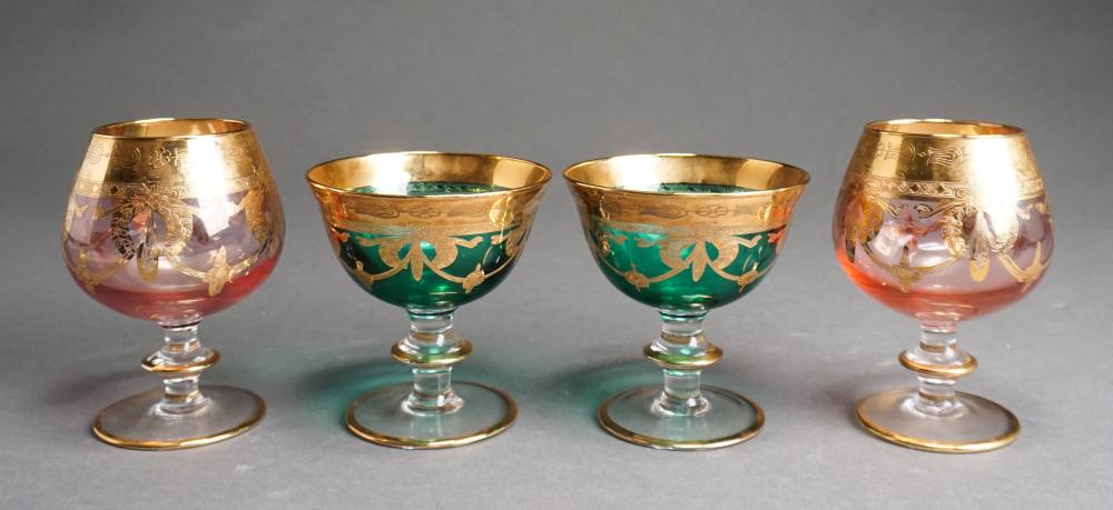 Appraisal: Pair Italian Partial Gilt Wine Goblets and Pair Brandy Snifters