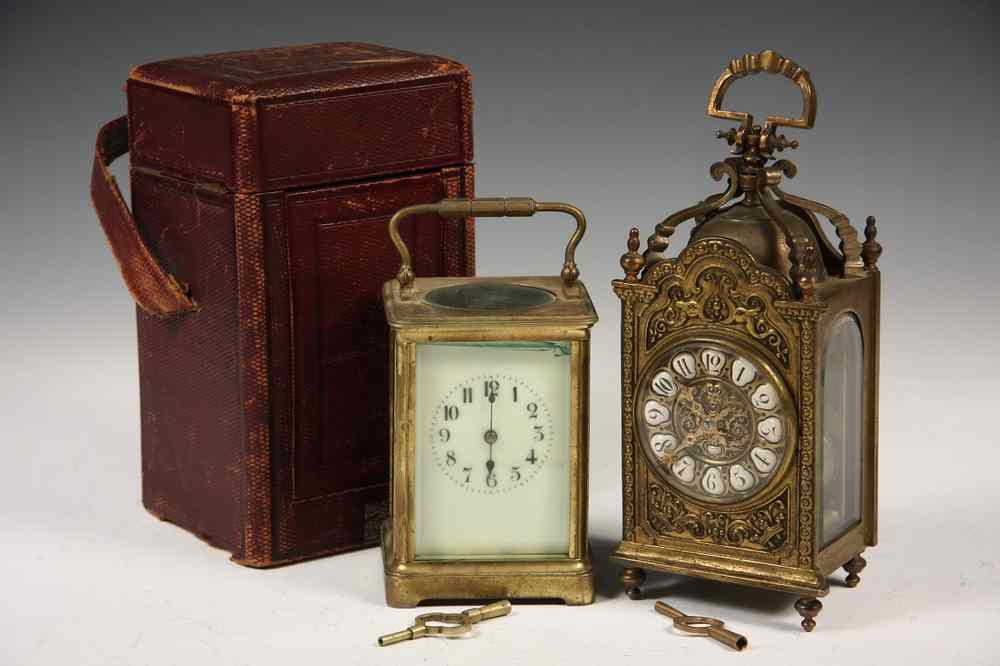 Appraisal: CARRIAGE CLOCKS - Including Capucine Style Austrian Brass Clock with