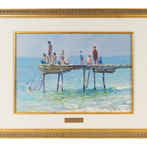 Appraisal: Albin Stanislavovich Gavdzinsky Ukrainian - On the Pier oil on