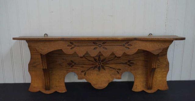 Appraisal: Victorian Carved Oak Wall Shelf Early 's Victorian carved Flower