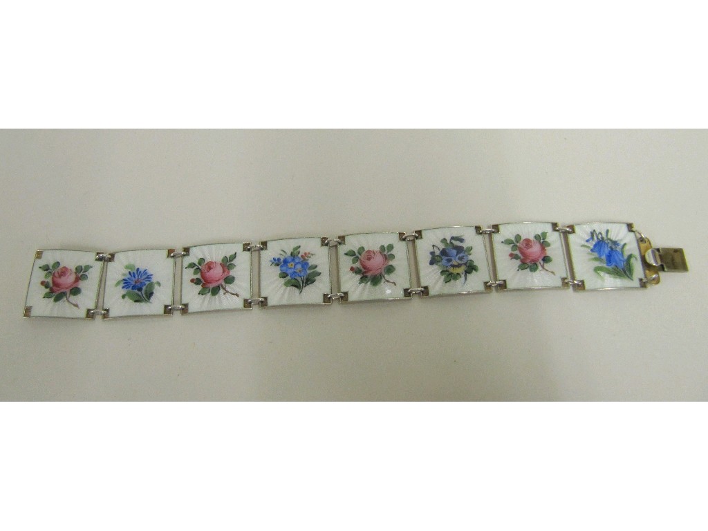 Appraisal: Norwegian silver and enamel floral decorated bracelet