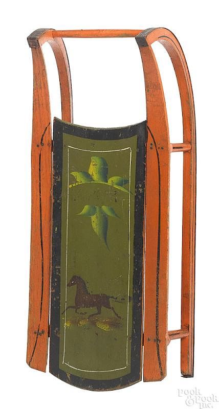 Appraisal: Child's painted wood sled th c Child's painted wood sled