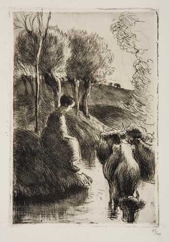 Appraisal: CAMILLE PISSARRO Vach re au Bord de L'Eau Etching on