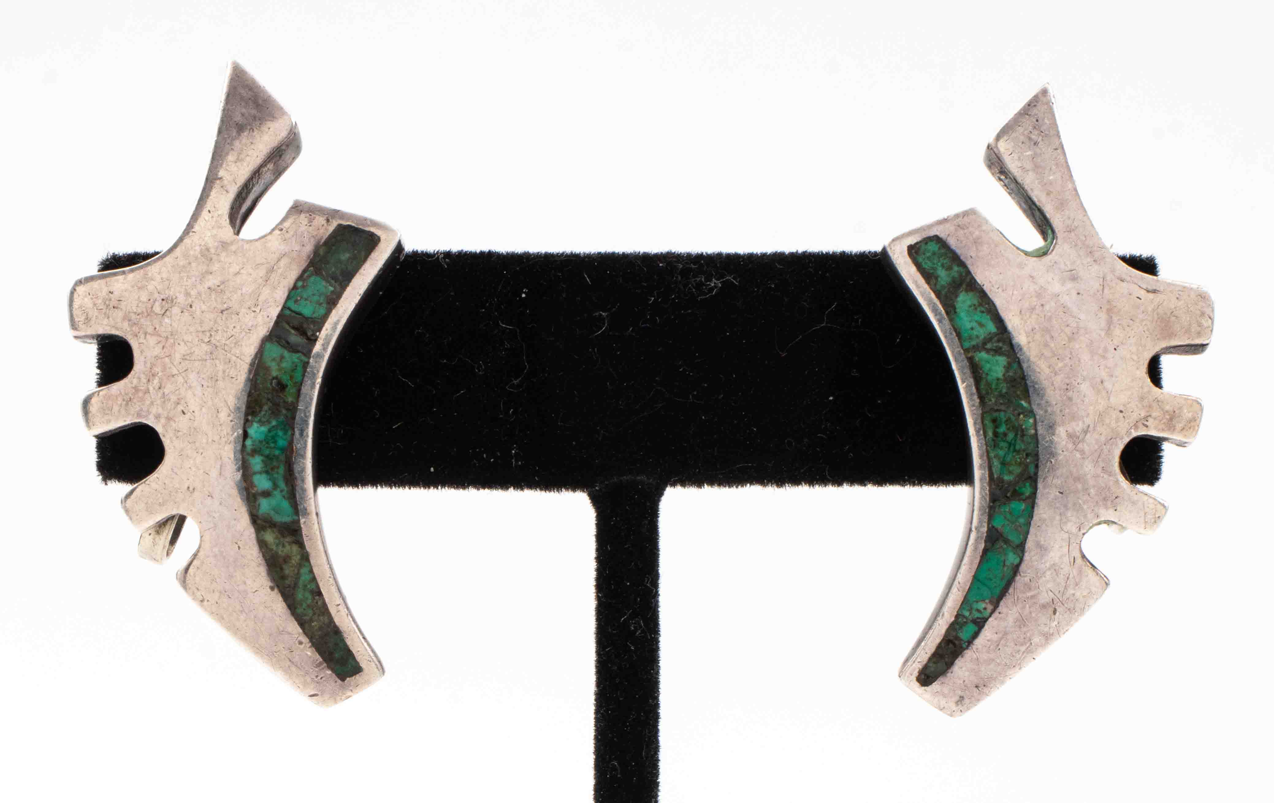 Appraisal: TAXCO MEXICAN SILVER TURQUOISE INLAY EARRINGS Vintage Taxco Mexican sterling