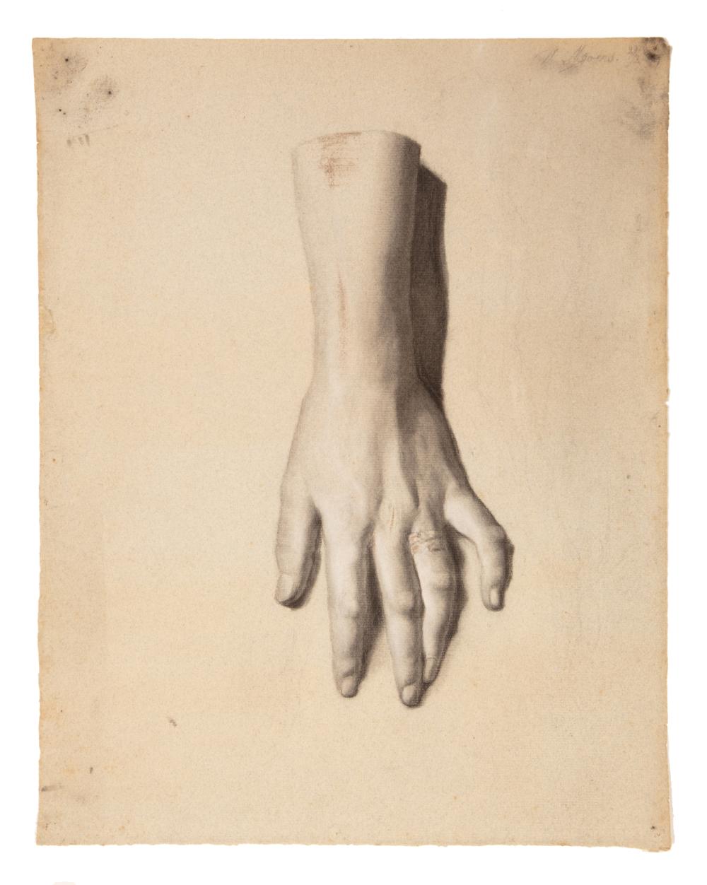 Appraisal: American School th c Study of a Hand charcoal on